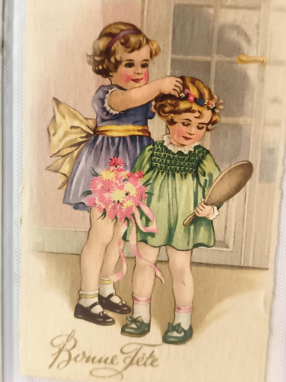 Carte postale ancienne Bonne Fête illustrée enfants fleurs vintage