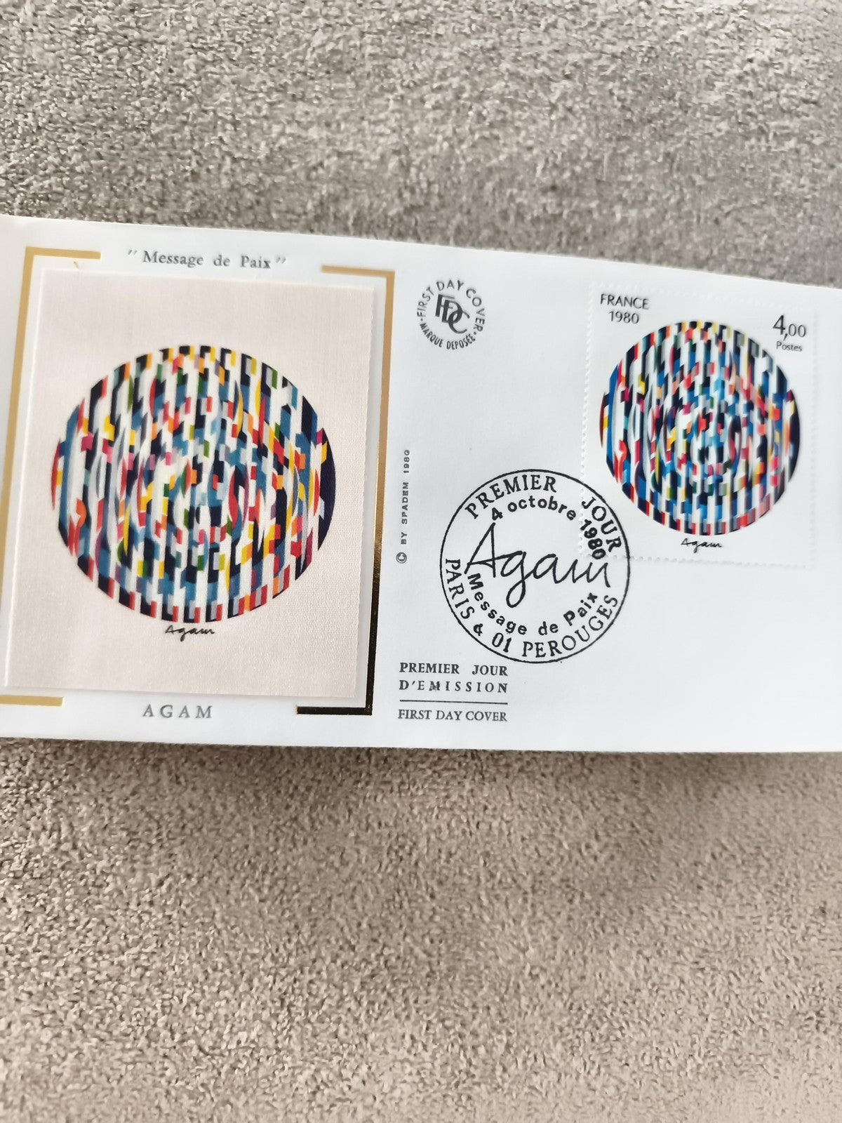 Lettre Premier Jour France 1980 Agam Message de Paix FDC timbre ancien philatéli