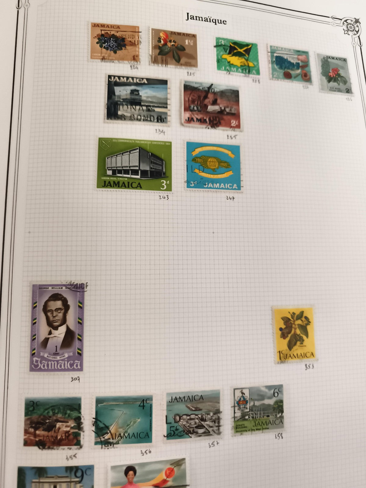 Timbres anciens Jamaïque lot x16 oblitérés vintage philatélie fleurs paysages