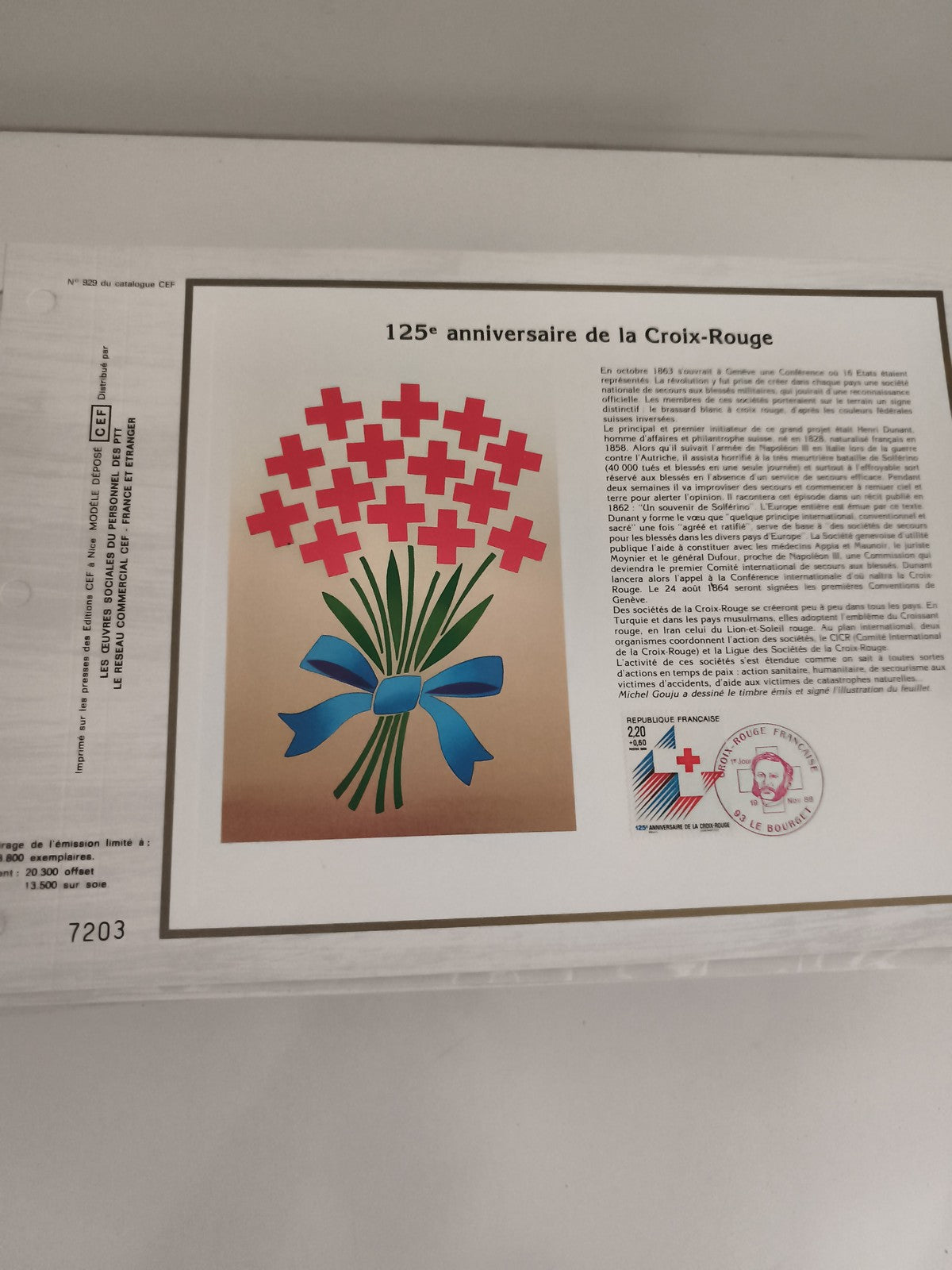 Feuillet CEF 125e anniversaire Croix-Rouge timbre France philatélie
