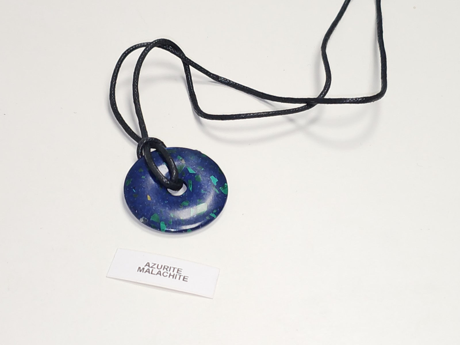 Collier pendentif beignet en pierre naturelle Azurite Malachite bleu vert élégan