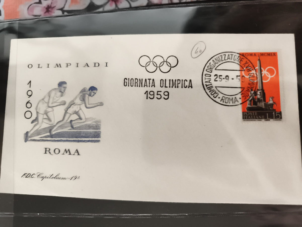 Lettre premier jour Olympiades Rome 1960 cachet 1959 FDC Capitoleum philatélie