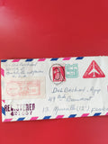 Enveloppe philatélie avion USA-France timbres oblitérés, bords tricolores