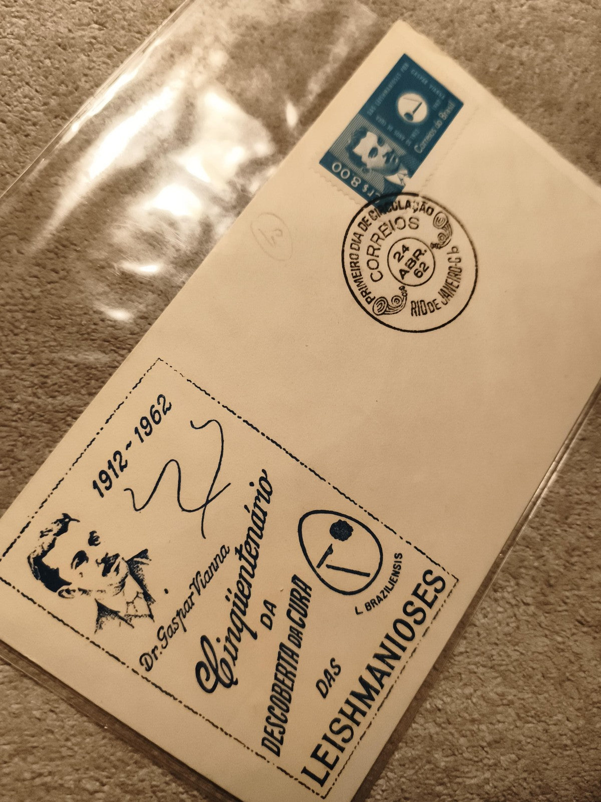 Lettre premier jour Brésil 1962 Dr Gaspar Vianna timbre 1800 Reis philatélie (Re