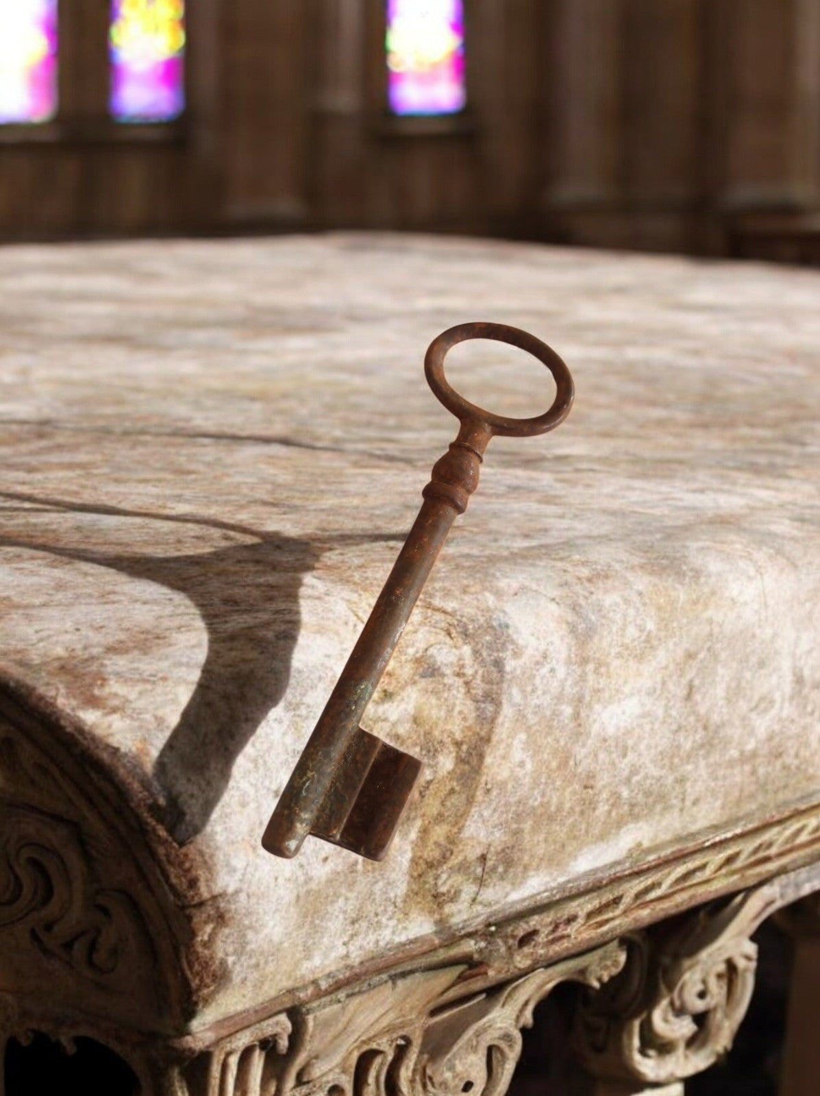 Clé ancienne de château en métal forgé, patine rouille, style XIXe