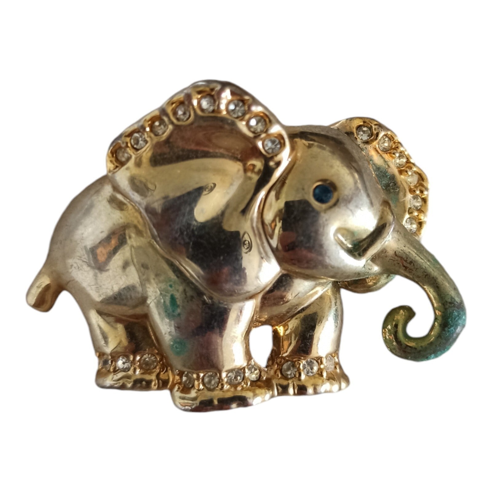 Broche éléphant vintage dorée strass rétro ? Bijou fantaisie animal