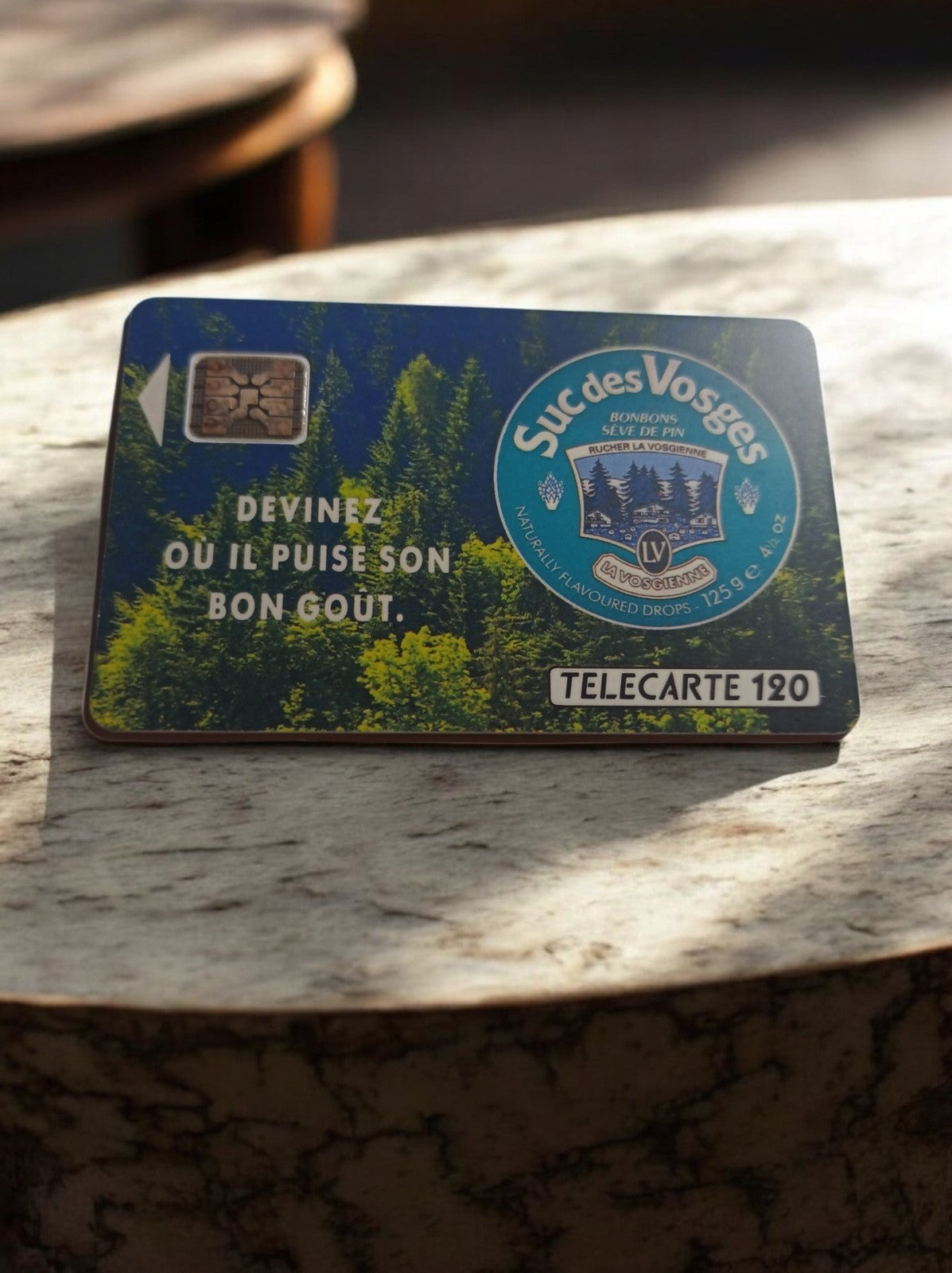 Carte téléphonique vintage Suc des Vosges TELESYSTEM 120 puce pub bonbons