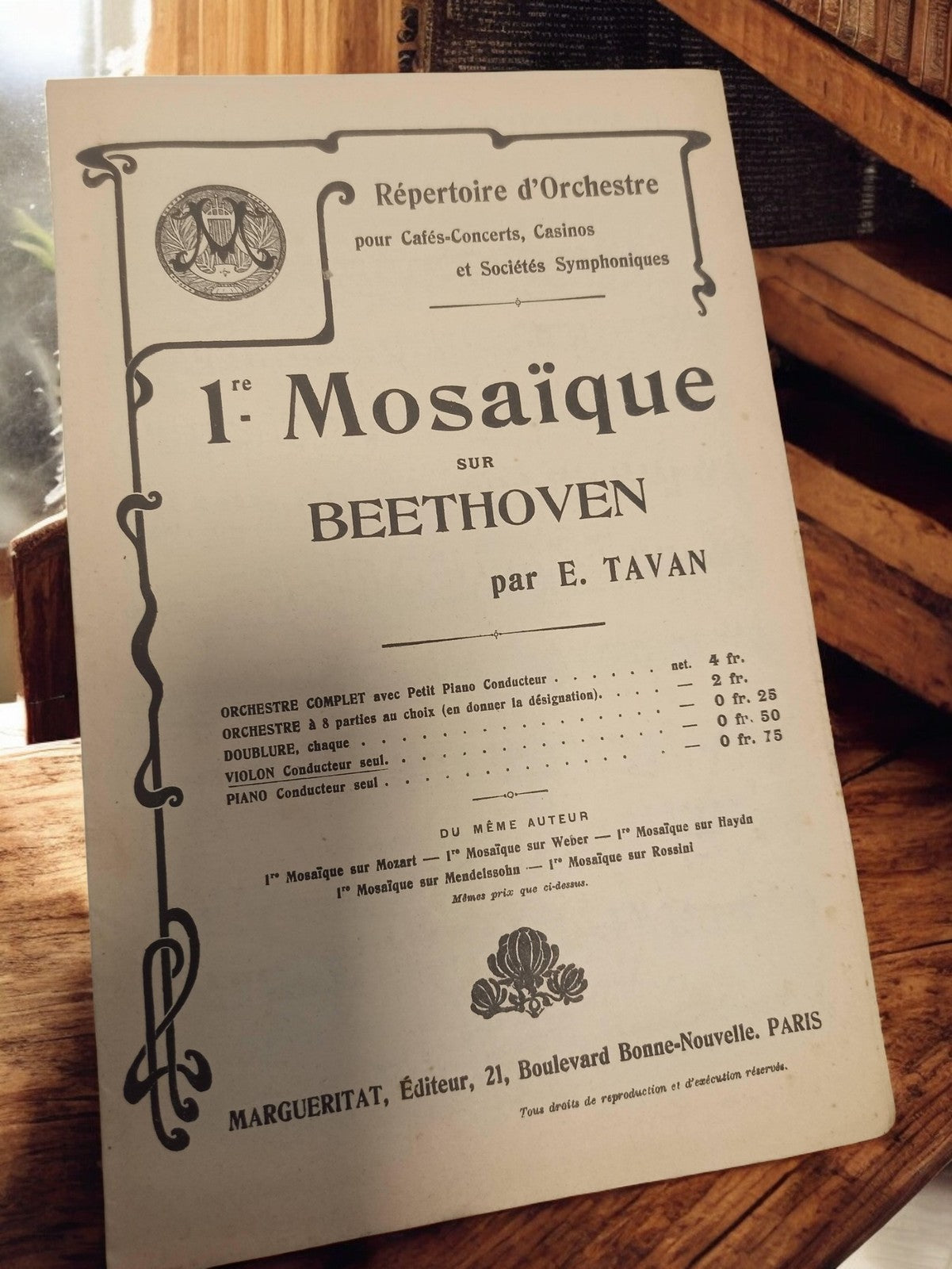 Partition ancienne fantaisie Beethoven E. Tavan Margueritat Paris vintage livret