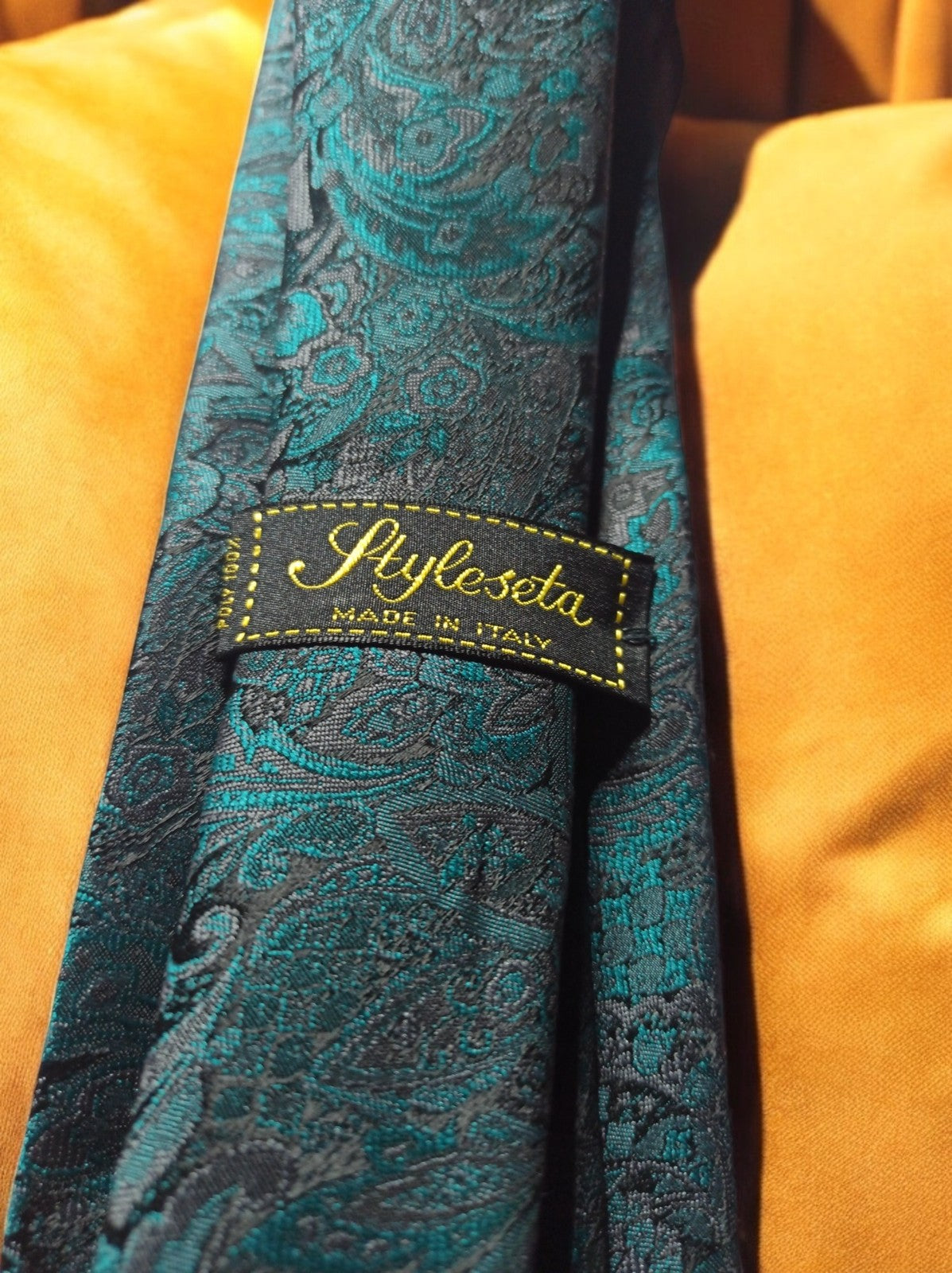 Cravate vintage Styleseta bleu vert motif cachemire élégant homme rétro