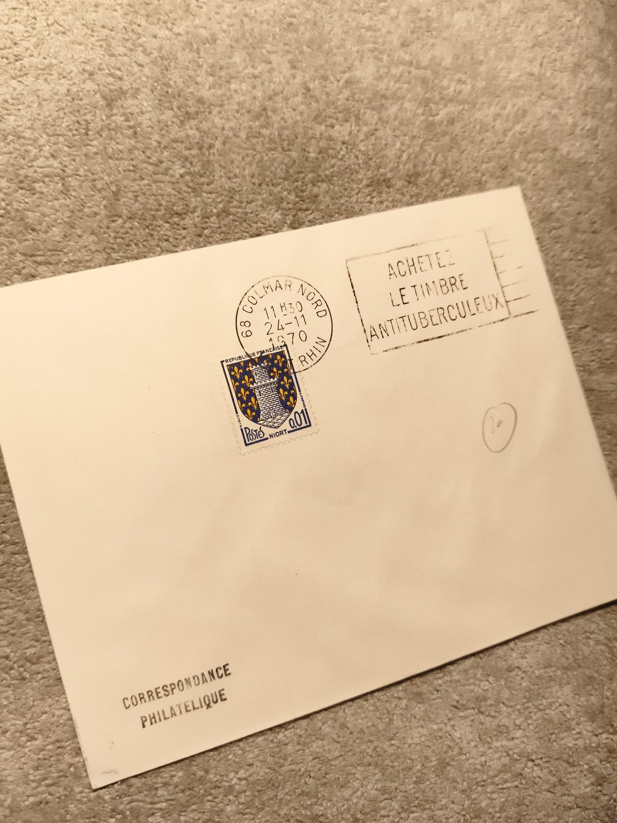 Lettre philatélique oblitérée Colmar 1971 blason Niort timbre France (Ref 9)