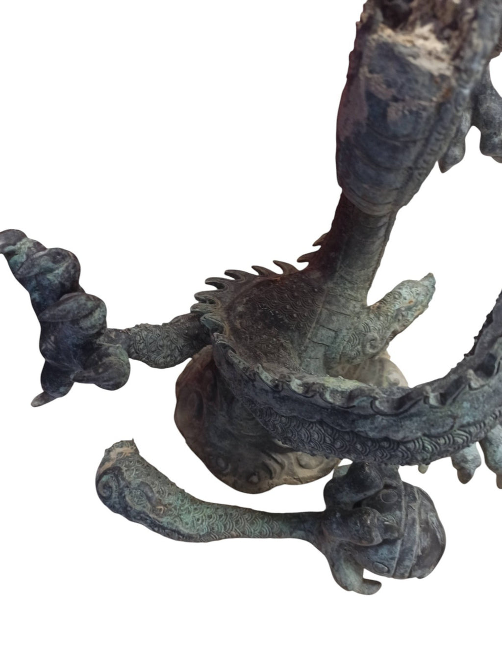 Statue dragon chinois bronze patine verte sculpture XIXe déco orientale Feng Shu