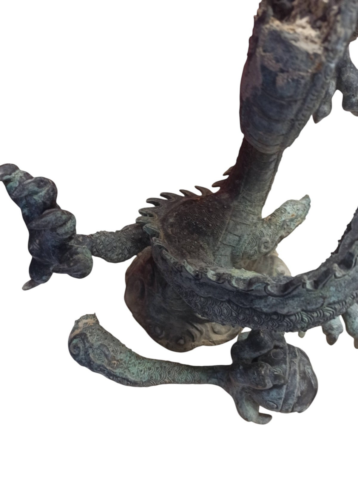Statue dragon chinois bronze patine verte sculpture XIXe déco orientale Feng Shu
