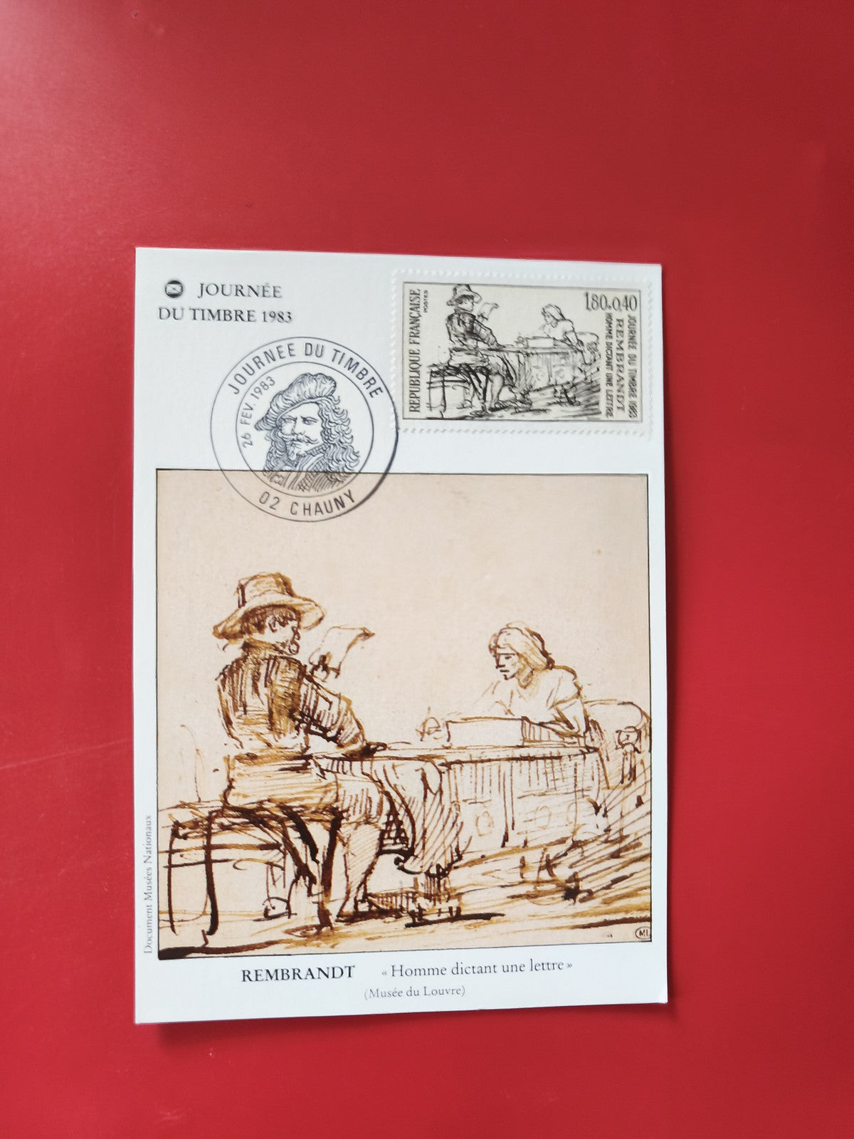 Carte postale philatélie Rembrandt Journée du Timbre 1983 timbre oblitéré