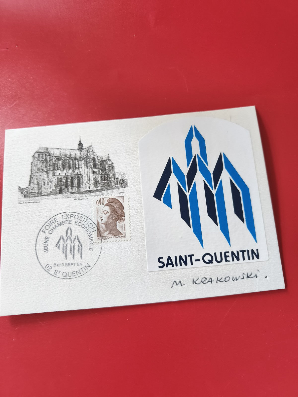 Carte postale philatélie Saint-Quentin Foire Expo 1984 timbre Marianne