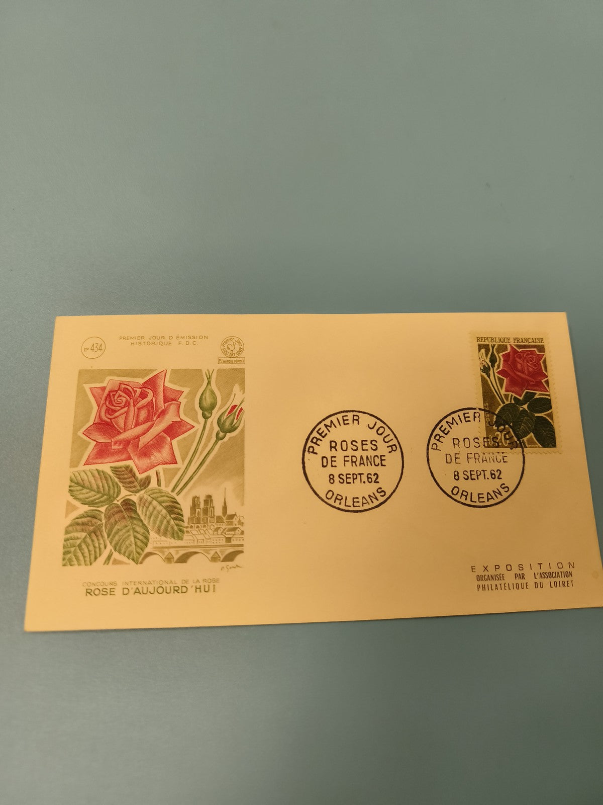 Ancienne enveloppe philatélie FDC Roses de France 1962 Orléans timbre illustré