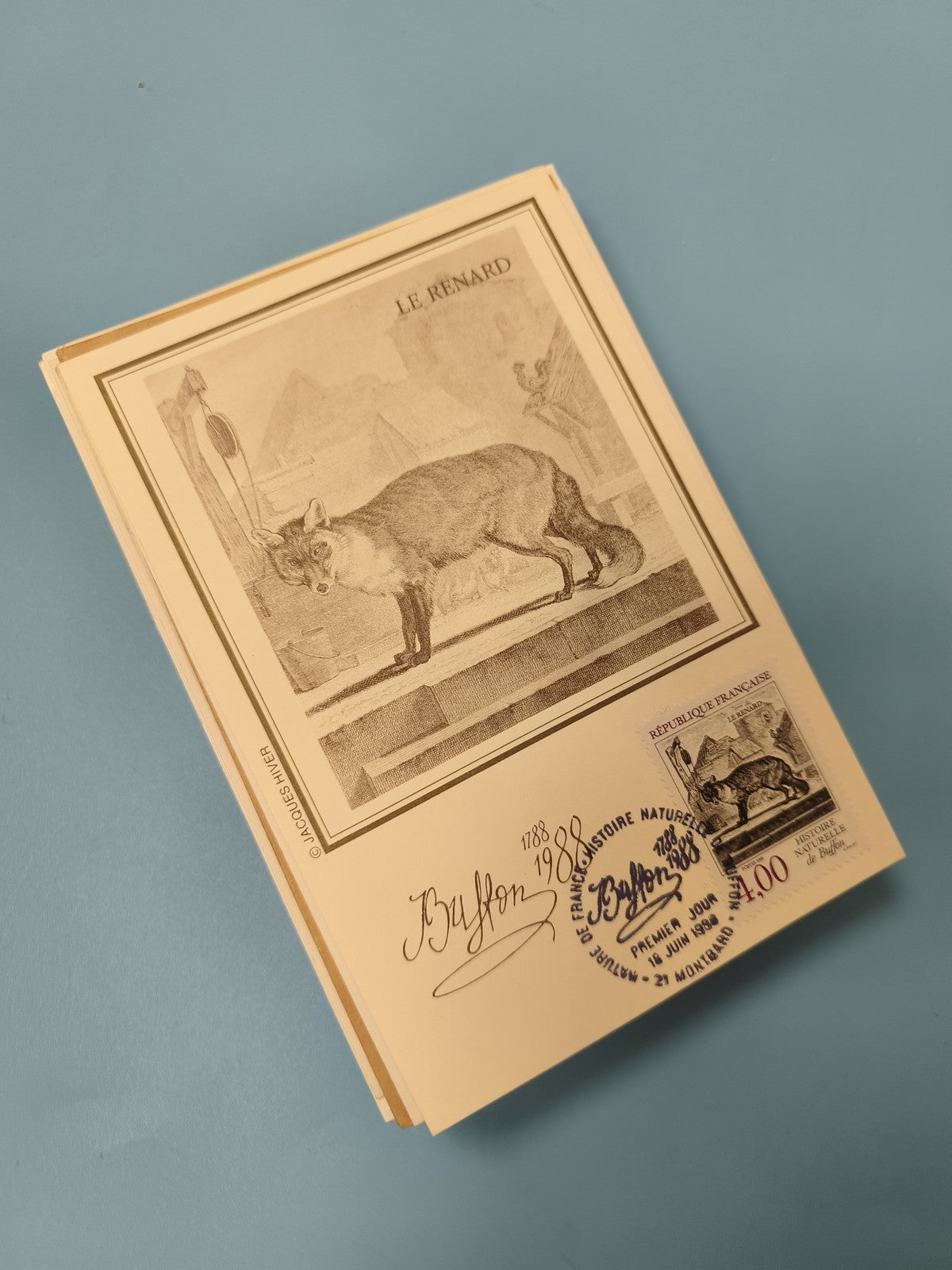 Carte postale philatélie Le Renard illustration Buffon timbre Premier Jour