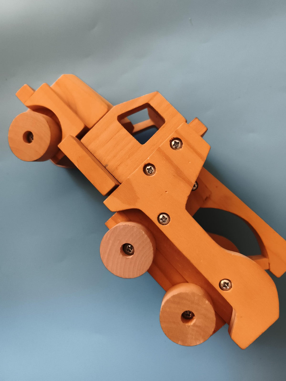 Camion jouet bois articulé, véhicule enfant, finition vissée, jouet roulant