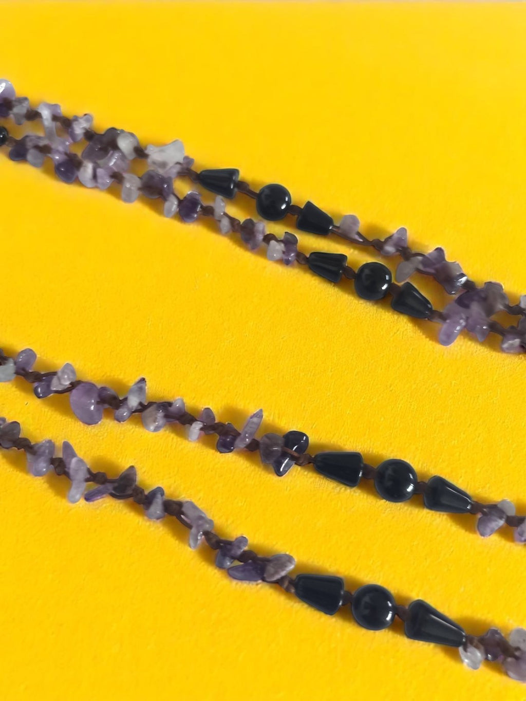 Collier vintage améthyste naturelle, perles irrégulières mauves, style ancien