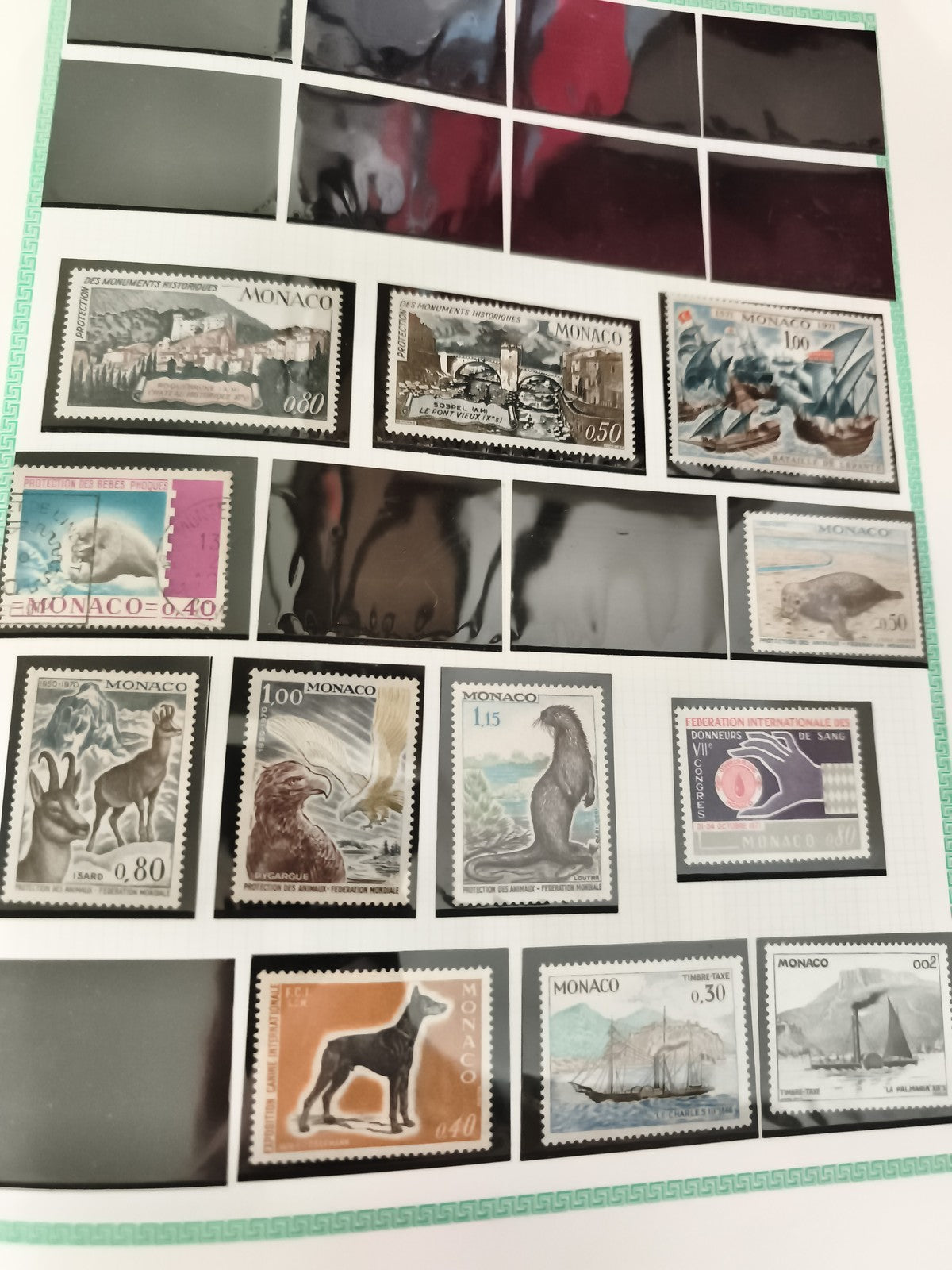 Timbres Monaco lot thématique animaux monuments bateaux philatélie