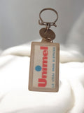 Porte-clés publicitaire Unimel ancien vintage rétro rectangulaire