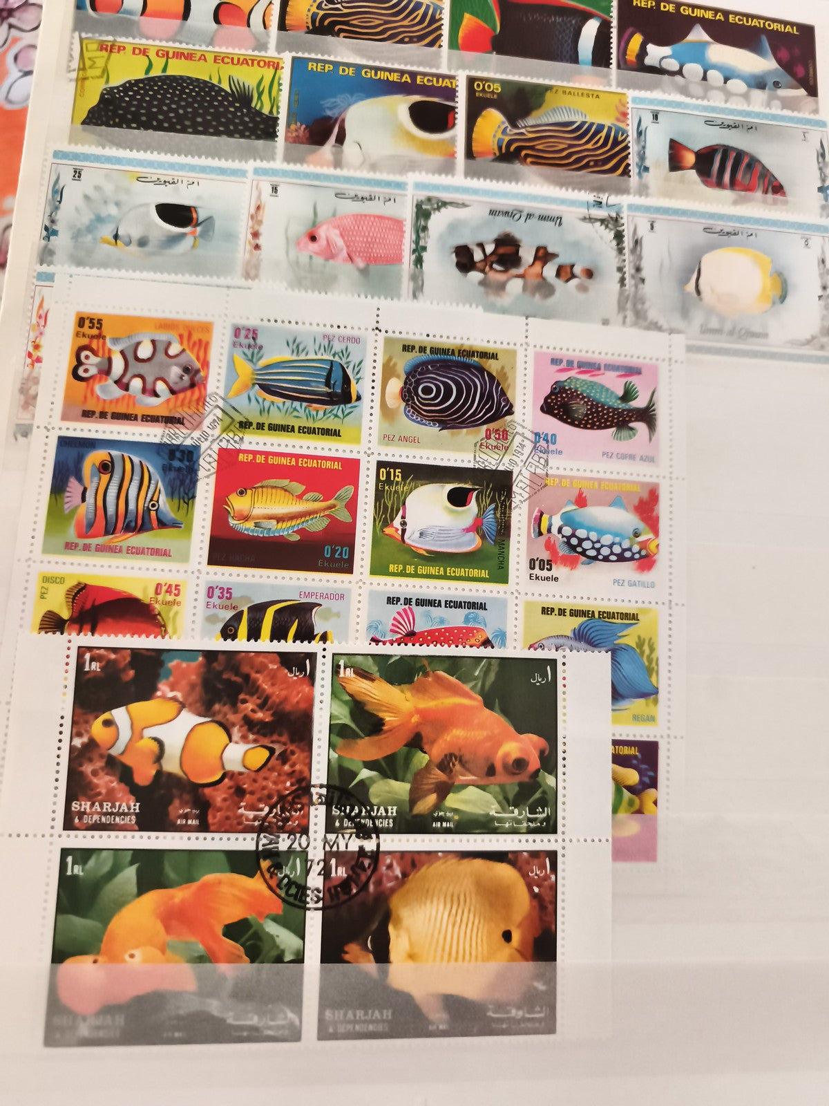 Timbres poissons tropicaux Guinée Équatoriale Sharjah philatélie thématique