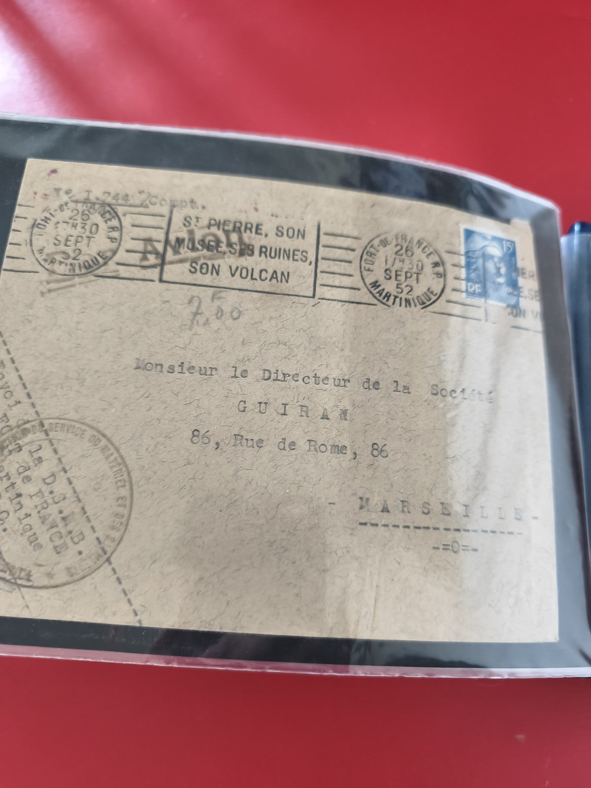 Ancienne enveloppe oblitérée 1952 Martinique pour philatéliste, cachet postal