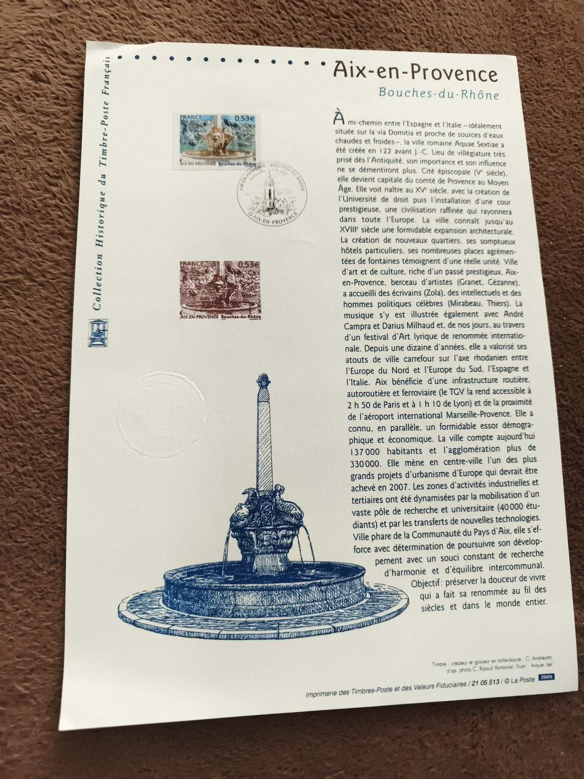 Feuillet philatélique Aix-en-Provence 2005 timbres France oblitérés
