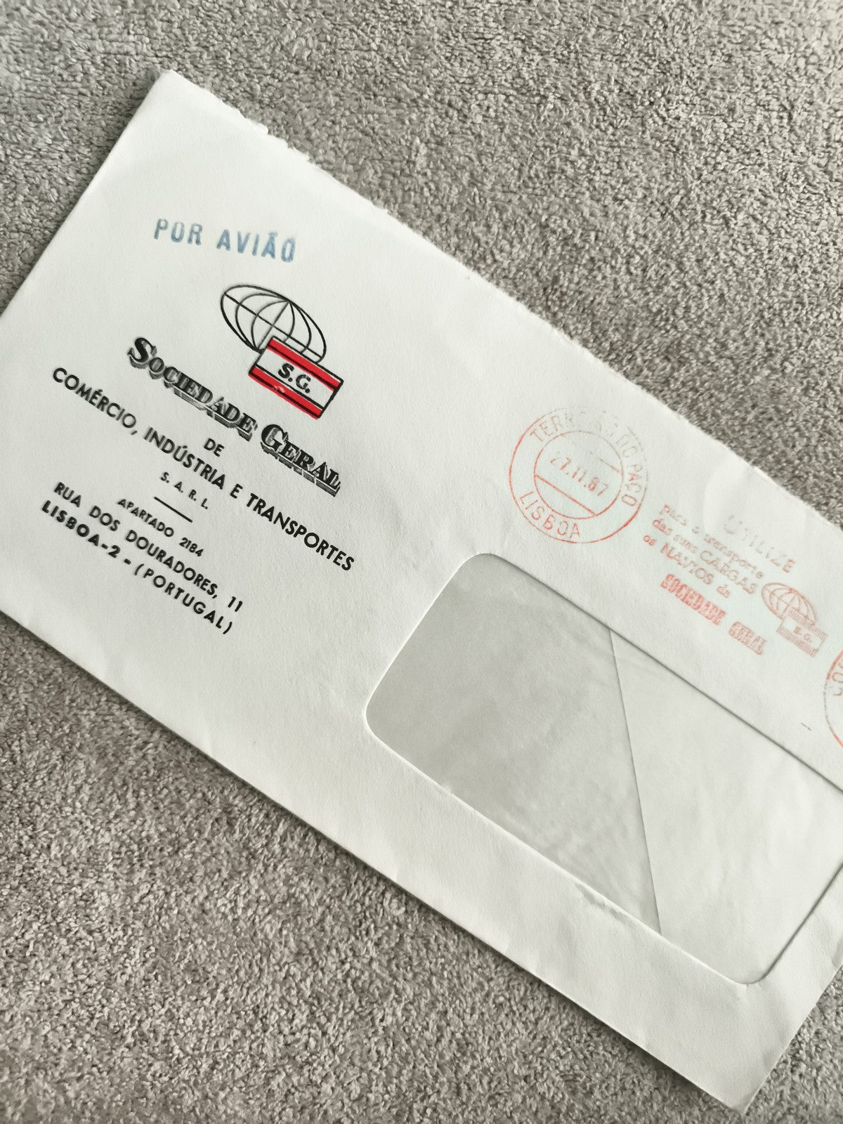Lettre commerciale Portugal Sociedade Geral 1997 aviation philatélie cachet Lisb