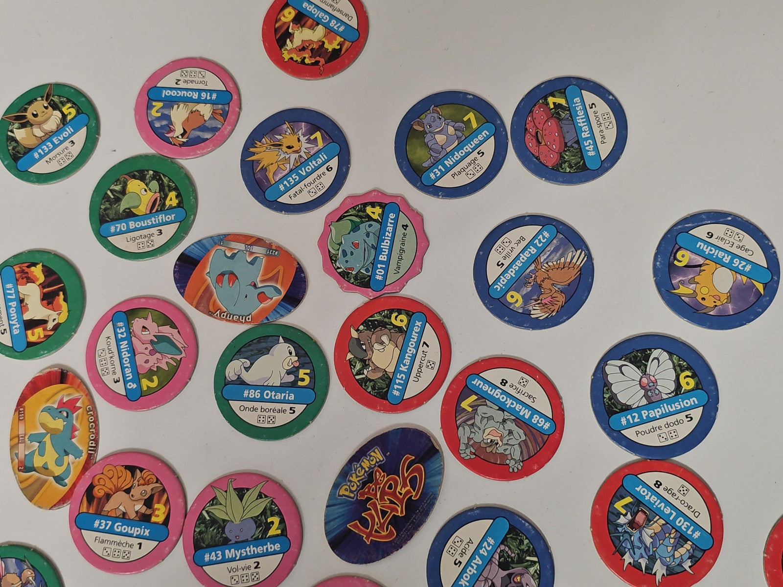 Gros lot de pogs Pokémon originaux, jetons à jouer, pièces à collectionner
