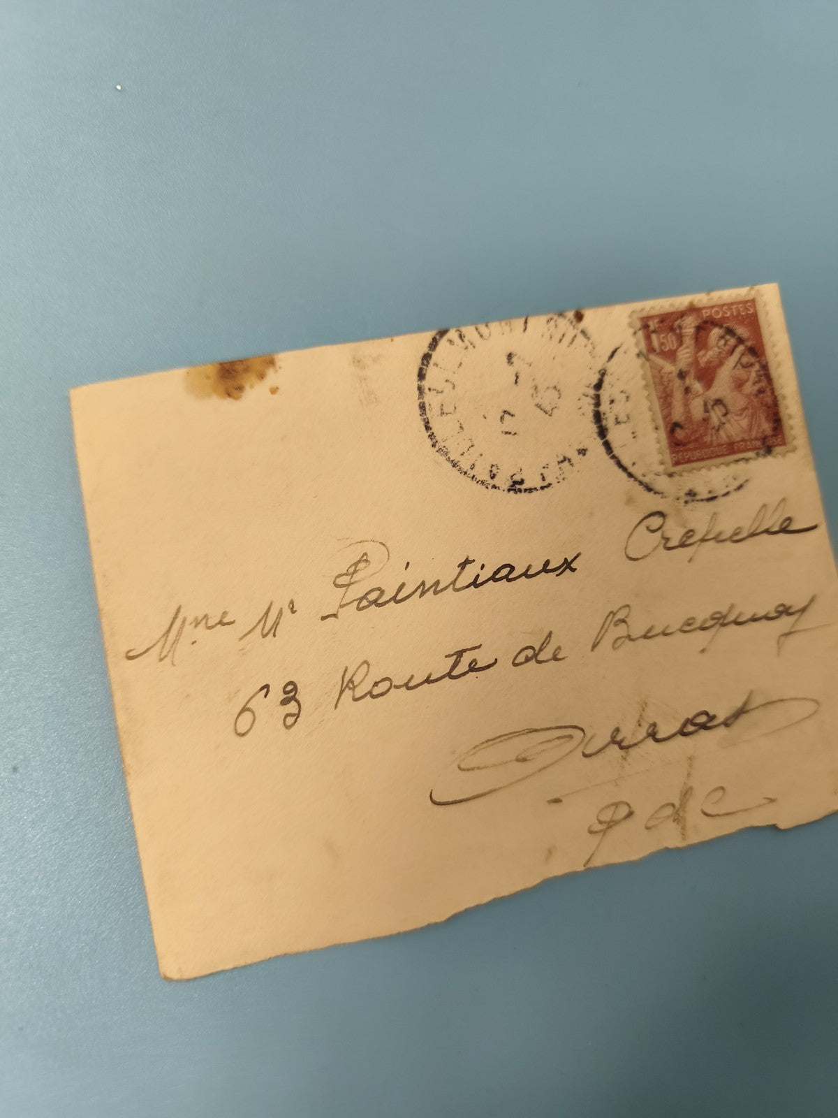 Ancienne enveloppe oblitérée début XXe philatélie timbre 1,50F France (Ref 8)