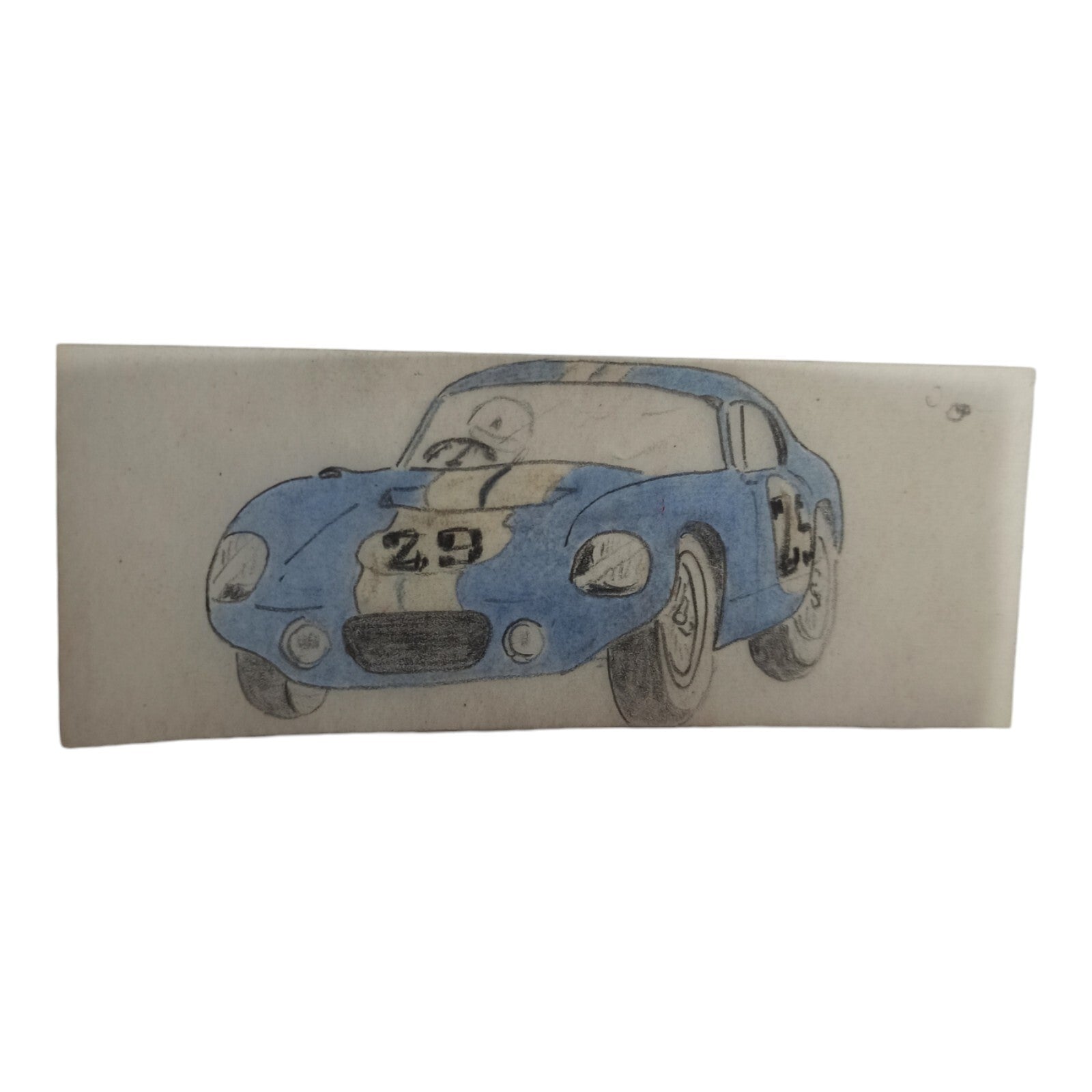 Dessin original voiture bleue vintage n°29 style Scalextric Dinky Toys rare
