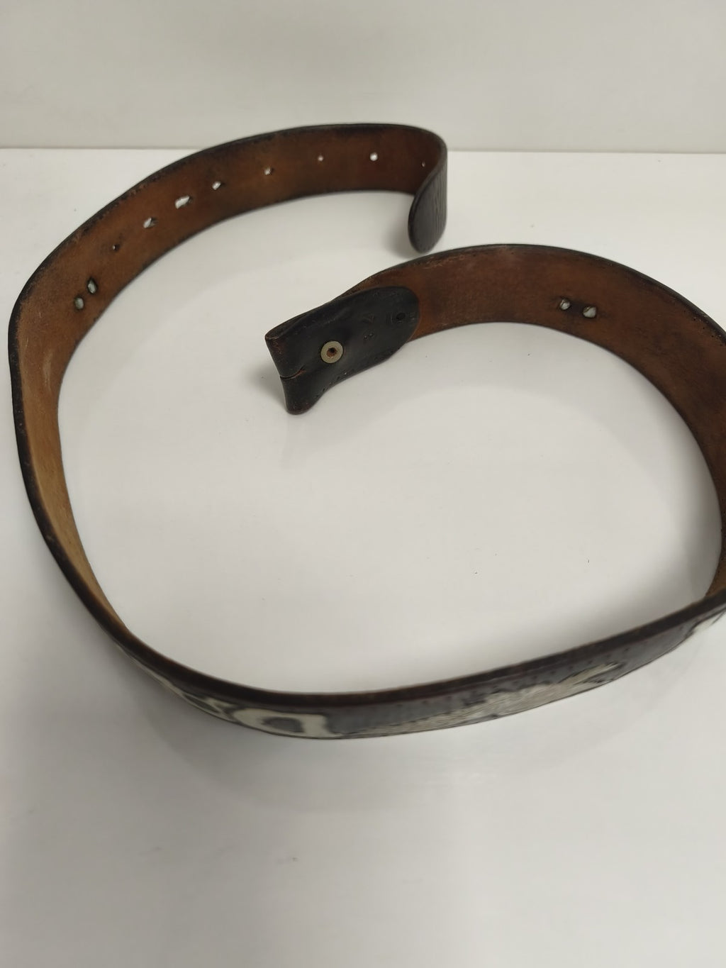 Ceinture vintage Harley Davidson cuir noir inscription relief années 70 biker