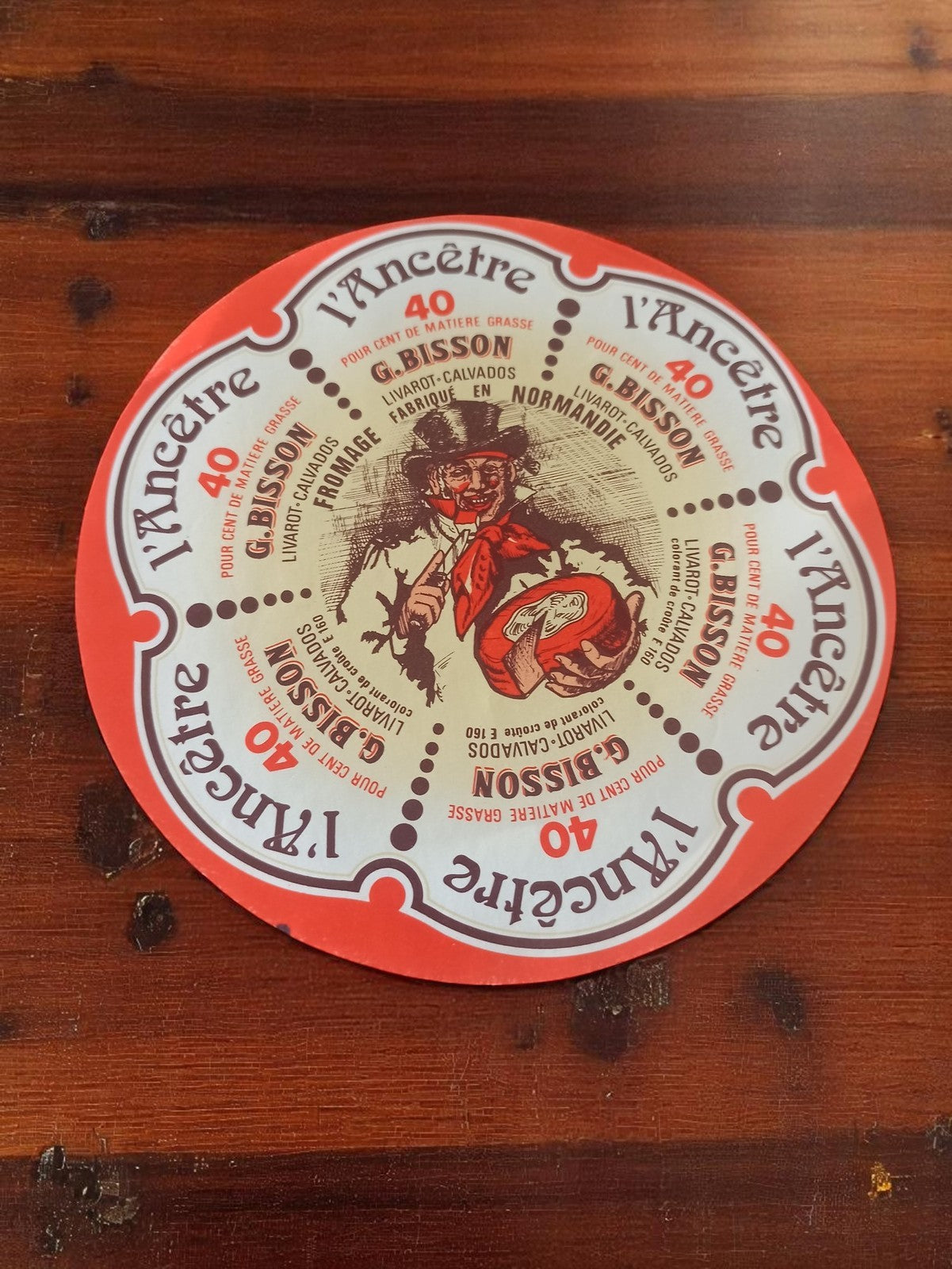 Étiquette fromagère ancienne L'Ancêtre G. Bisson Livarot Normandie vintage