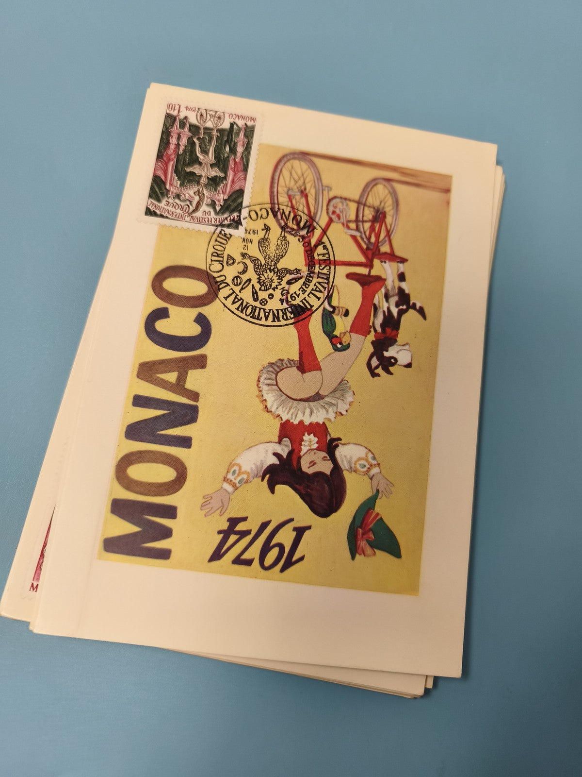 Carte postale Monaco 1974 timbre illustré vélo, oblitération philatélie