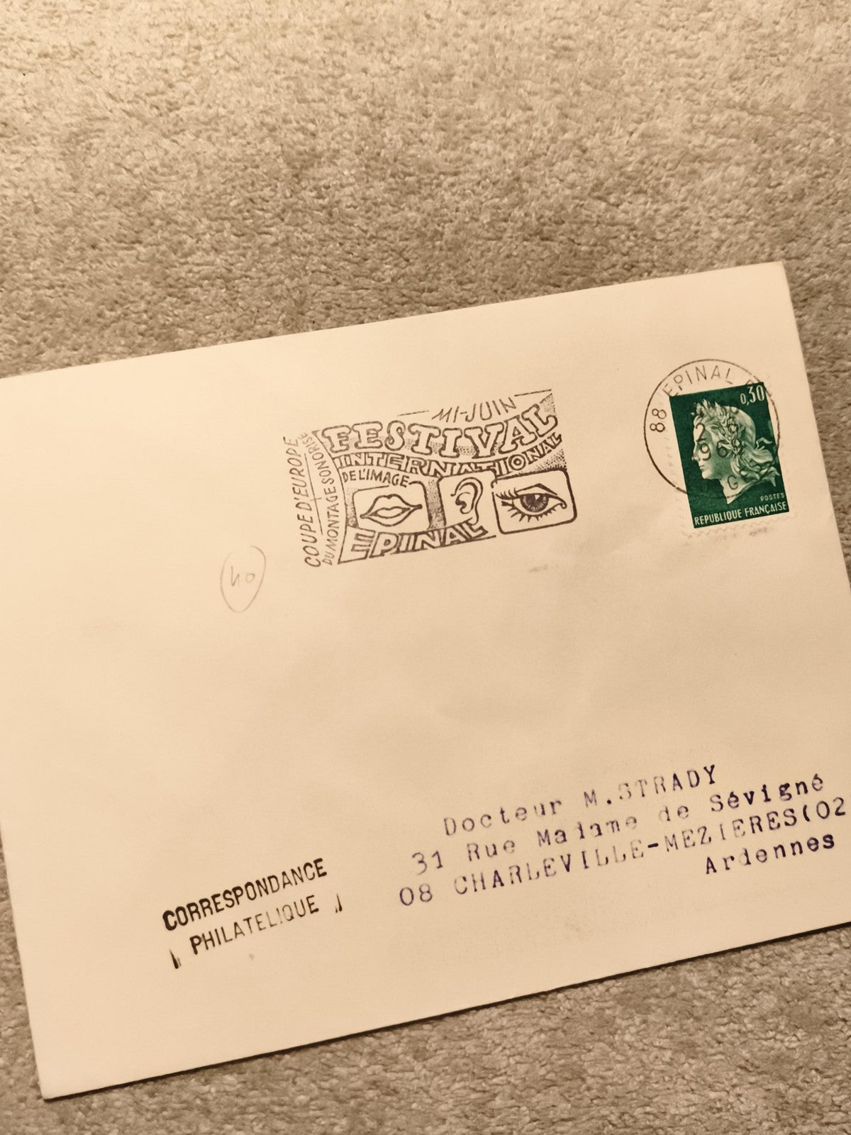 Lettre philatélique Festival de l’Image Épinal oblitération 88 timbre 0,30 vert