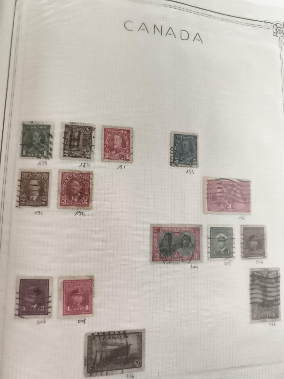 Lot anciens timbres Canada oblitérés philatélie vintage années 20-40