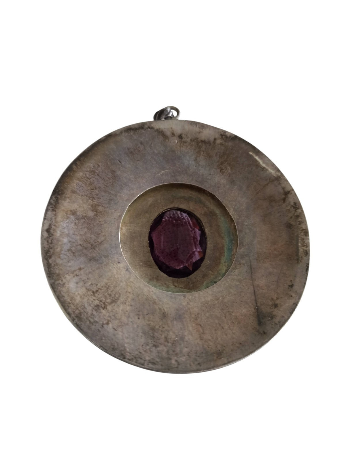 Pendentif Berbère ancien argenté cabochon violet filigrané vintage oriental