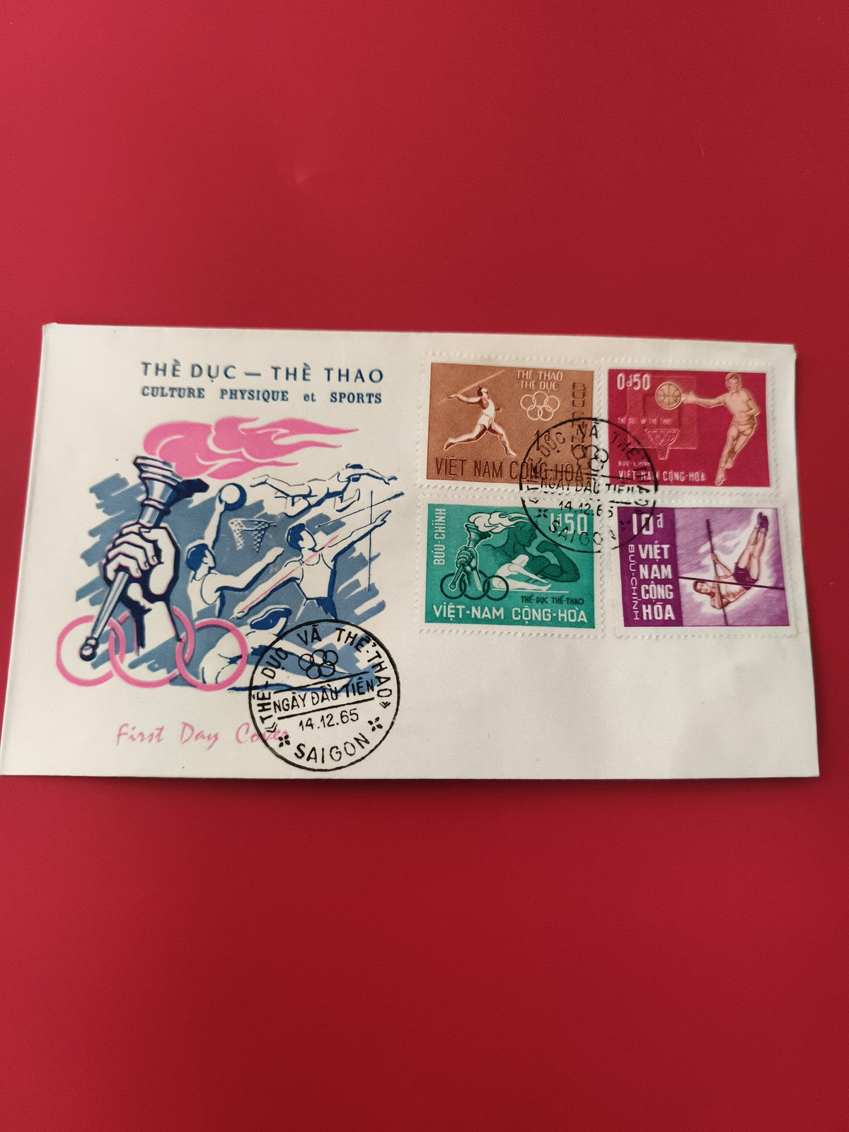 Enveloppe FDC Vietnam 1965 sports timbres thê duc cachet Saigon philatélie