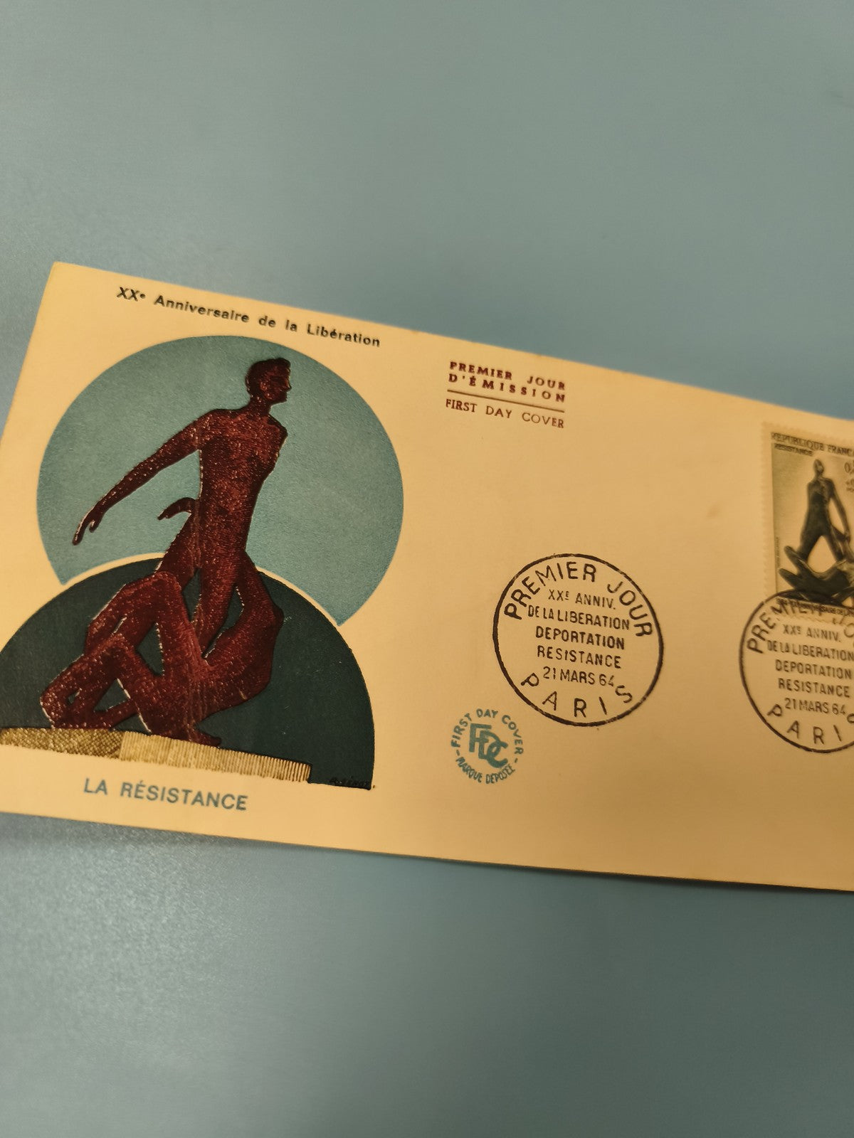 Enveloppe FDC premier jour XXe Libération Résistance Paris 1964 timbre illustré
