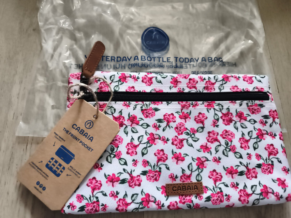 Pochette Cabaia fleurs roses zippée, accessoire sac, neuve 24 cm
