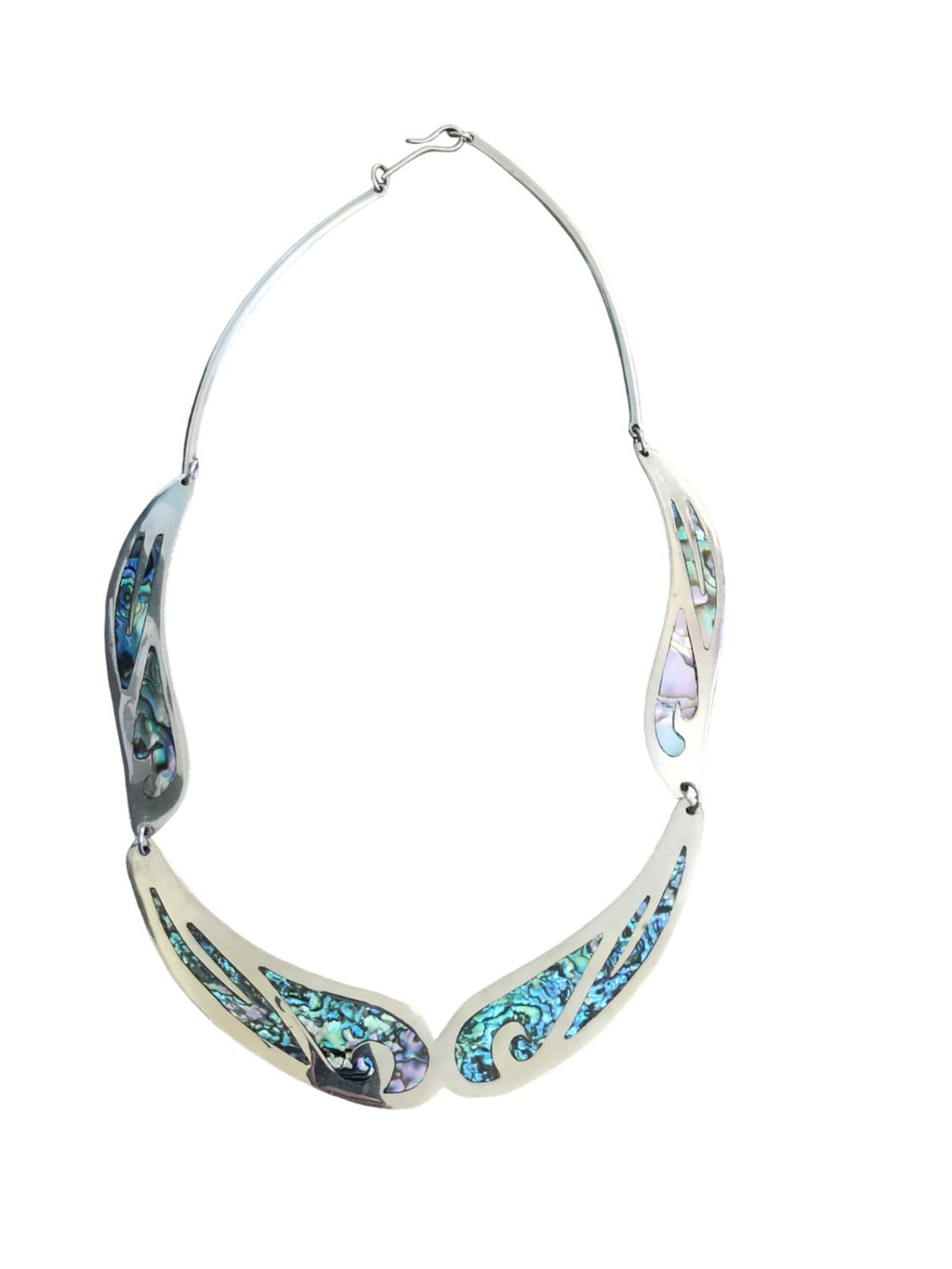 Collier plastron Alpaca argenté nacre incrustée design bohème turquoise