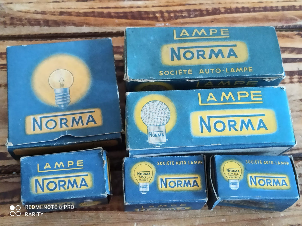 Lot boîtes ampoules phares vintage Norma années 50-60 auto Made in France