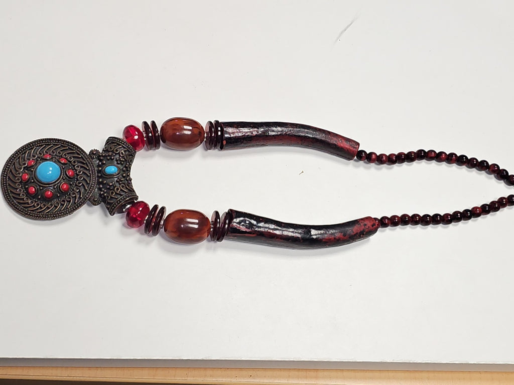 Collier ethnique africain ancien vintage, grand pendentif artisanal pour collect
