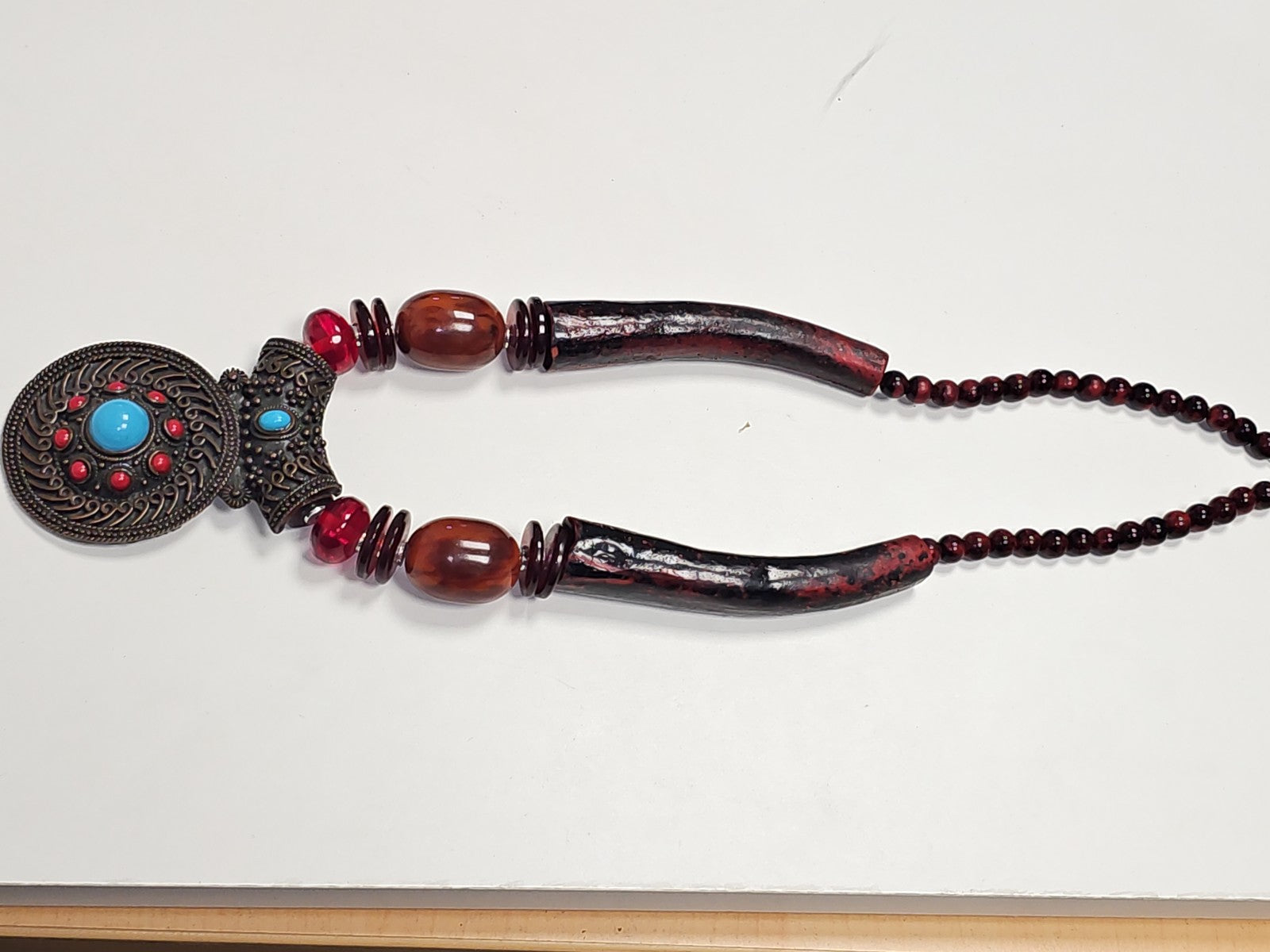 Collier ethnique africain ancien vintage, grand pendentif artisanal pour collect