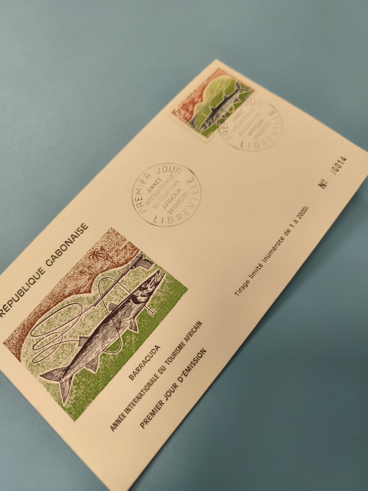 Enveloppe FDC Gabon Barracuda timbre 1er jour émission Libreville 1983