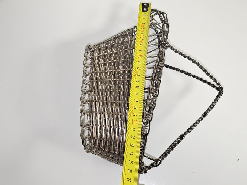 Petit panier vintage en métal argenté artisanal, ancien, marque Ancienne déco ré