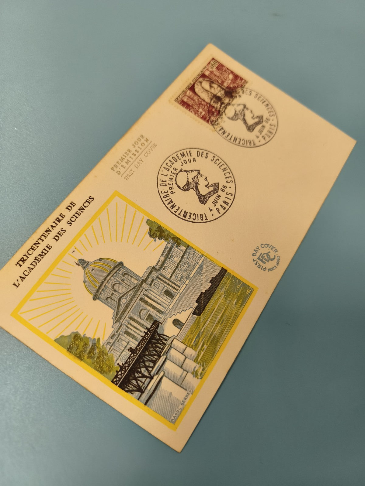 Enveloppe FDC Premier Jour Académie des Sciences timbre illustré cachet Paris