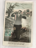 Carte postale ancienne pêcheur poissons humour CPA début XXe s. timbre France