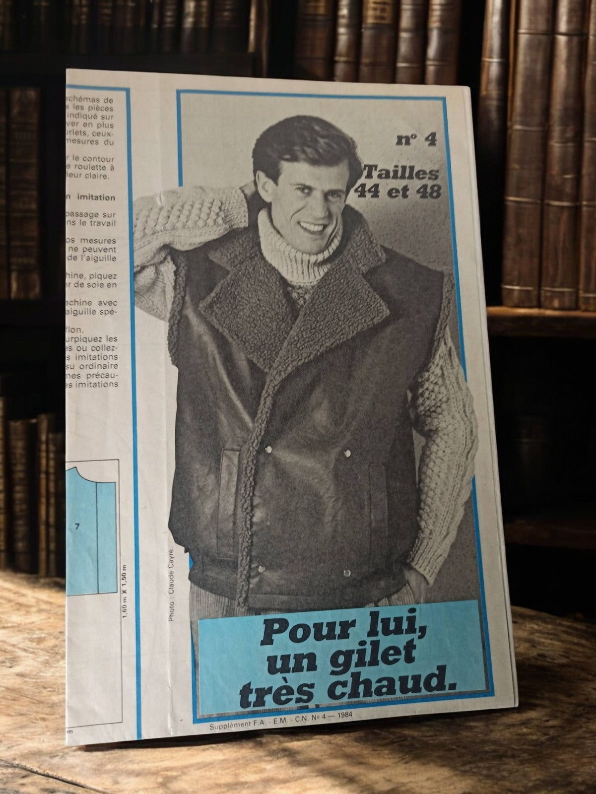 Patron couture vintage homme 1984 gilet chaud n°4 tailles 44 48 rétro ancien