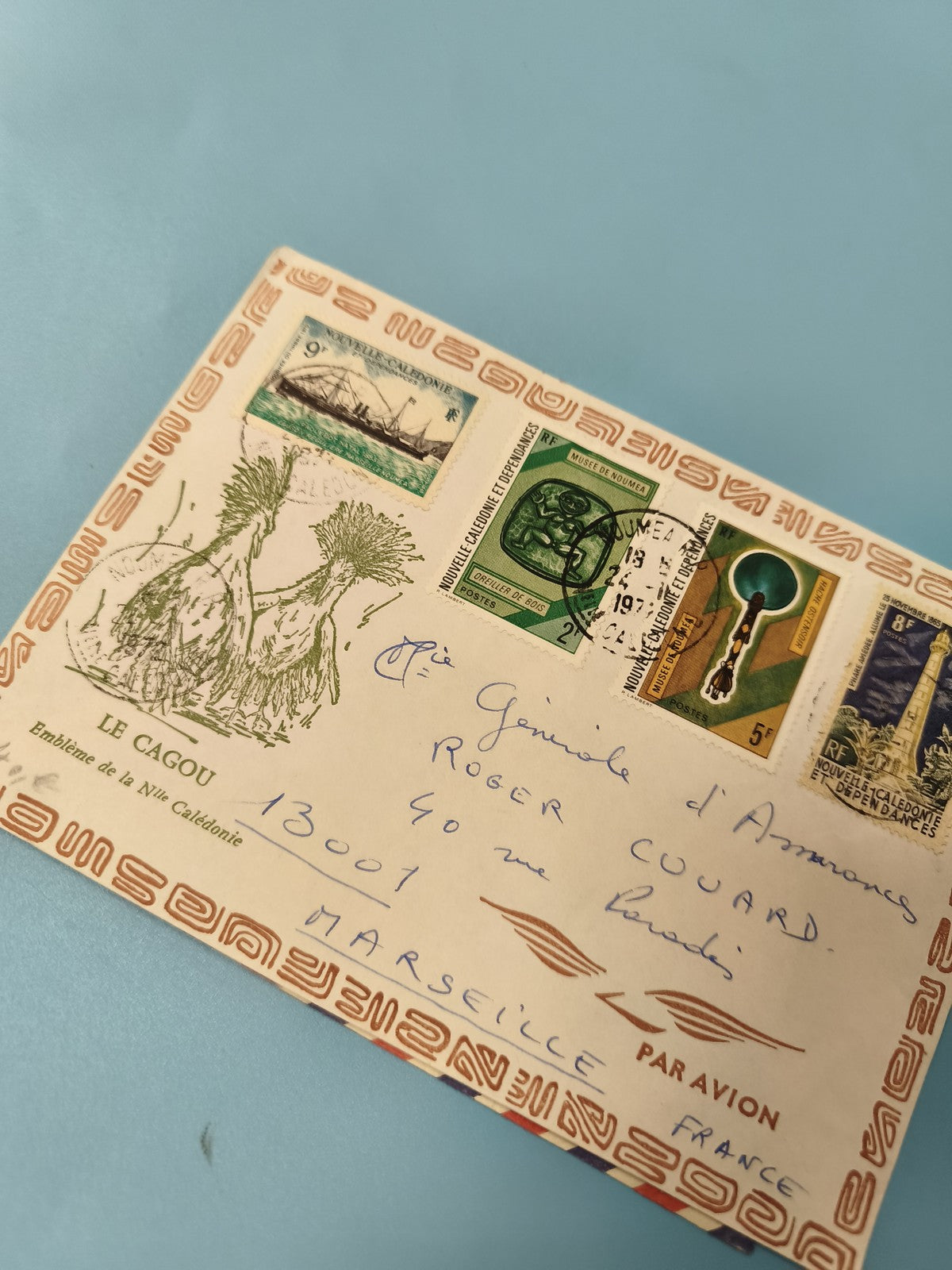 Ancienne enveloppe timbrée oblitérée Nouvelle-Calédonie, collection philatélie